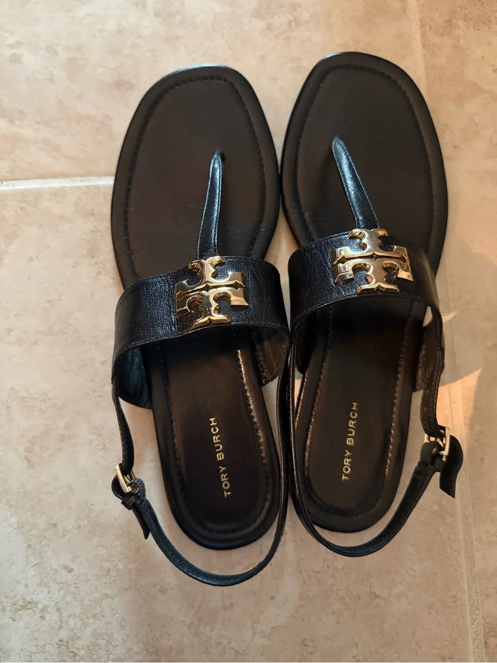 Tory Burch Eleanor Black Logo Slingback Sandals
